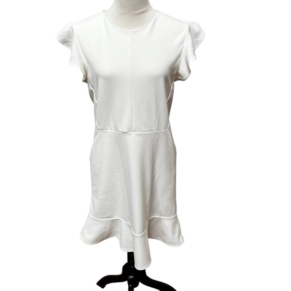 Express Cream Size 12 Flutter Sleeve Dress Back Zip Polyester Spandex